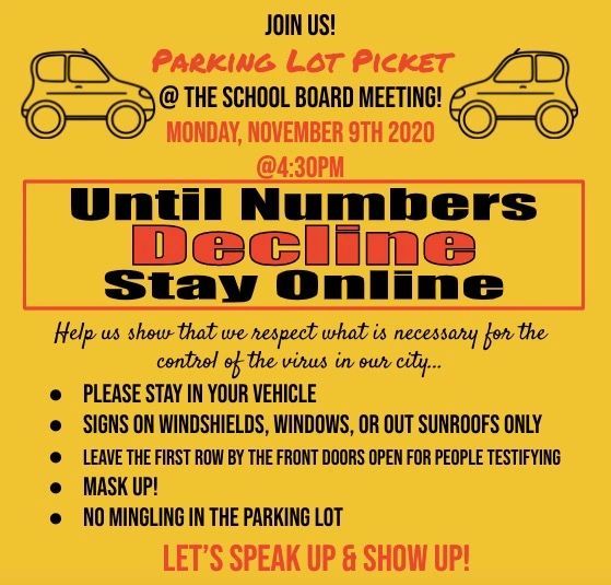 "Until Numbers Decline, Stay Online" Parking Lot Picket
