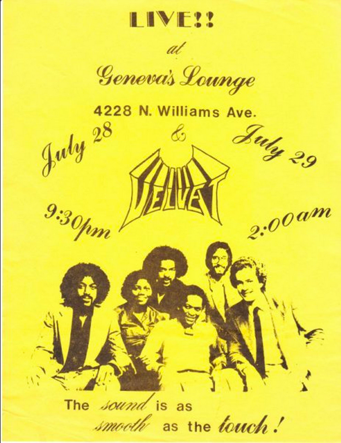 an ad for Velvet playing at Geneva's Lounge