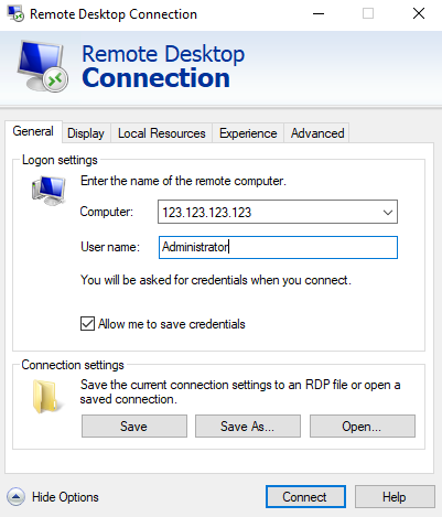 adding administrator username to connect