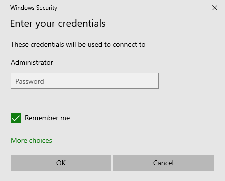 windows security login screen for server password