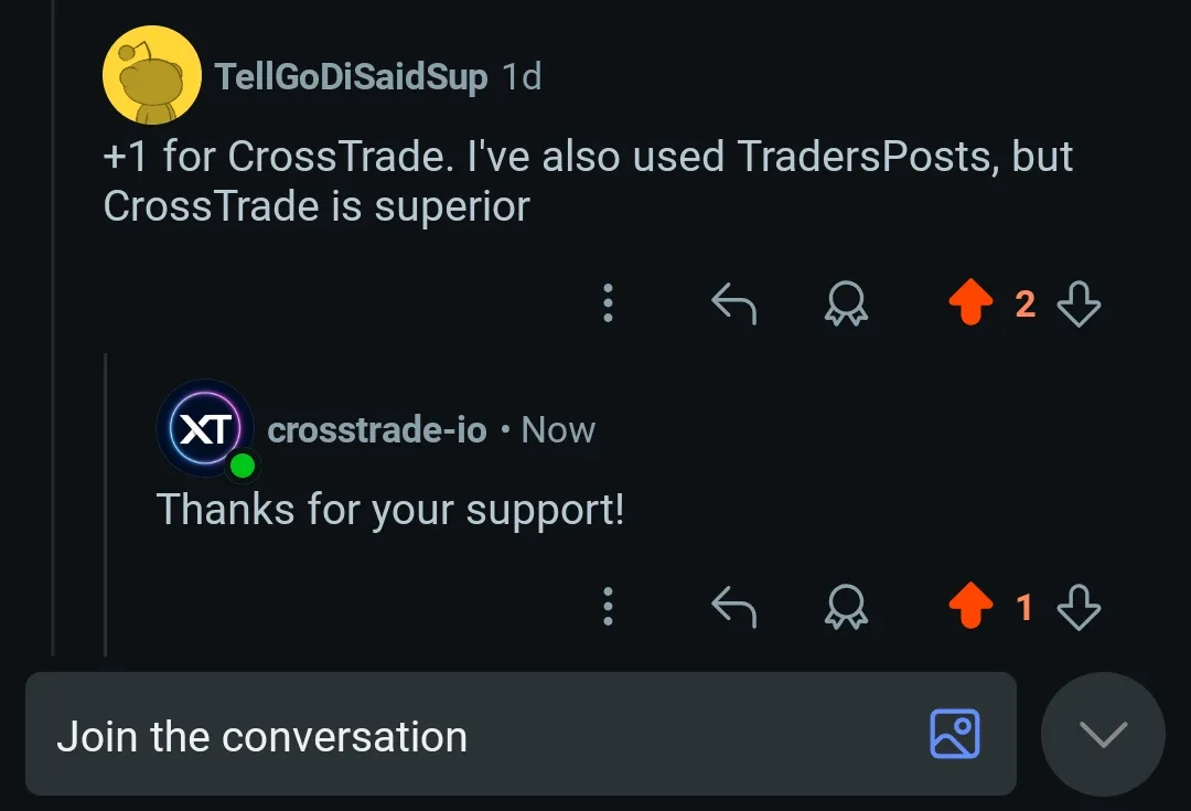 reddit post about crosstrade superior speed