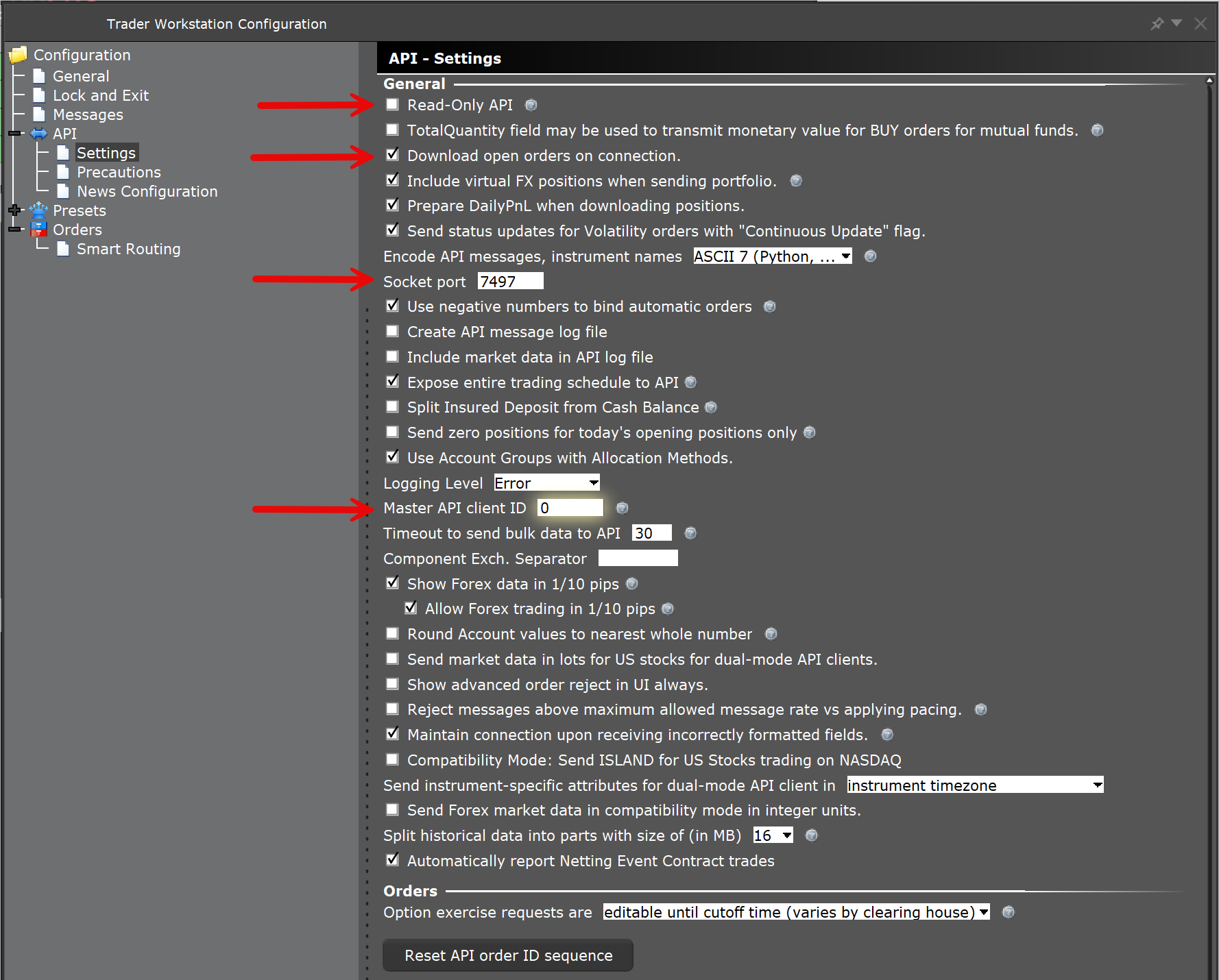 IB Gateway API settings for ninjatrader connection