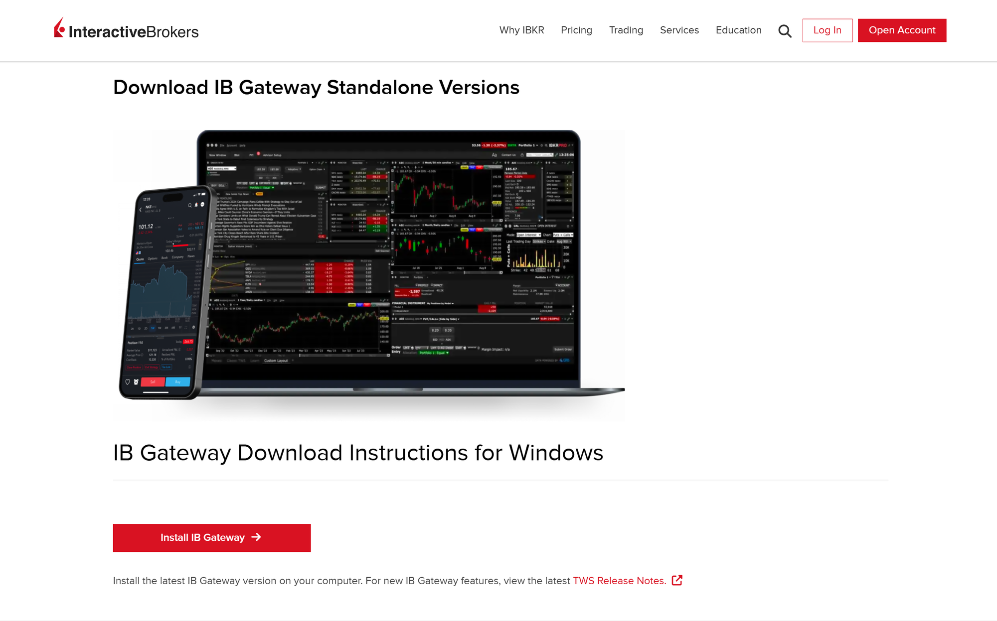 IBKR IB gateway download screen