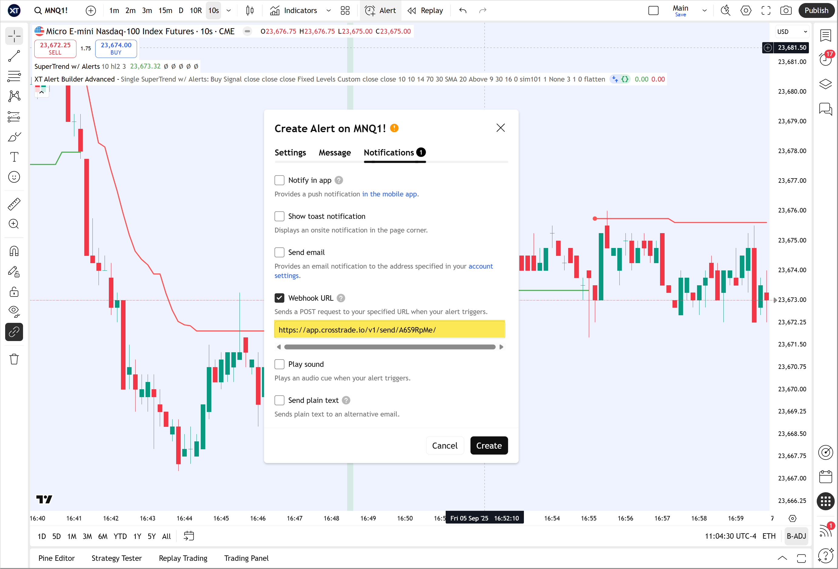 tradingview webhook field on notifications tab