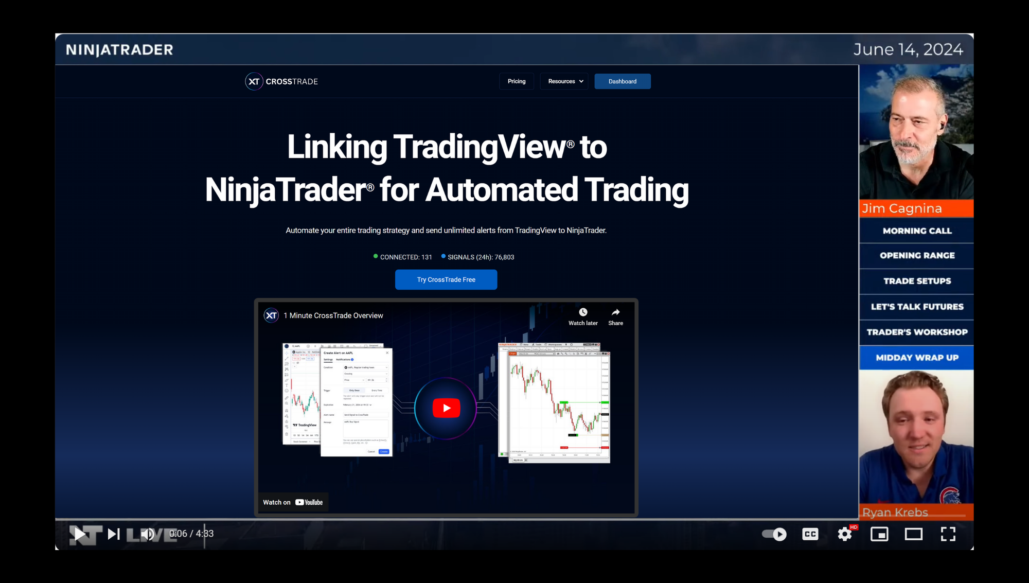 NinjaTrader Live show presenting CrossTrade as part of the partner ecosystem