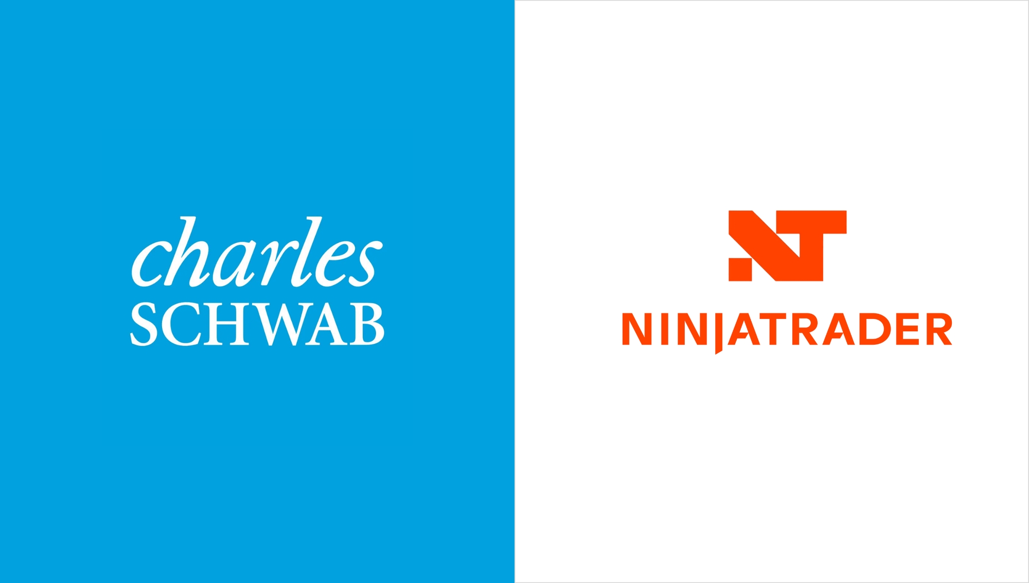 charles schwab logo in blue next to ninjatrader logo in orange