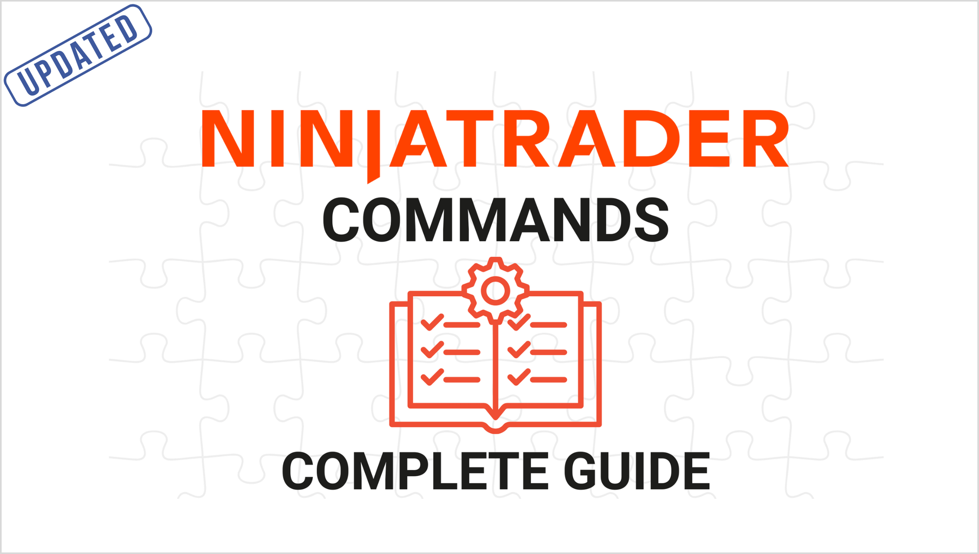 NinjaTrader commands guide with checklist icon on puzzle background.