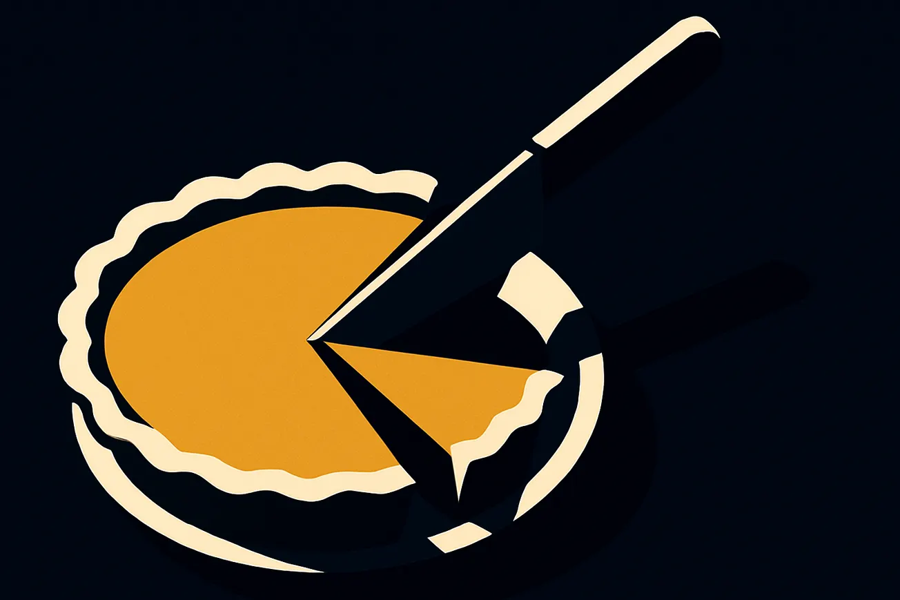 Founder cutting up a piece of pie representing equity in their company.