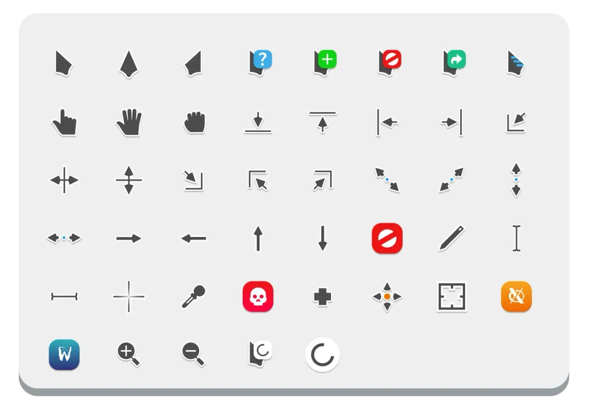 Source preview of BreezeX Windows Cursor Set: BreezeX adapts the KDE Breeze pointer style for Windows, with distinct Dark, Light and Black treatments