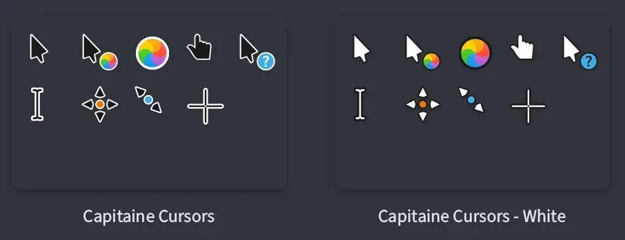 Source preview of Capitaine Windows Cursors: Default, Gruvbox, Nord and Palenight: This Capitaine fork collects the original pointer style with Gruvbox, Nord and Palenight variants