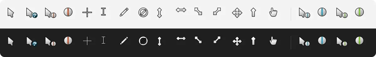 Source preview of Polar Windows Cursor Set: Polar is a white pointer family whose Orange, Blue and Green variants differ in the spinning bar of the busy and working cursors