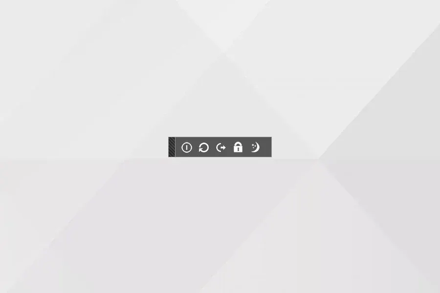 Minimal Shutdown with five white control icons on a compact dark horizontal toolbar.