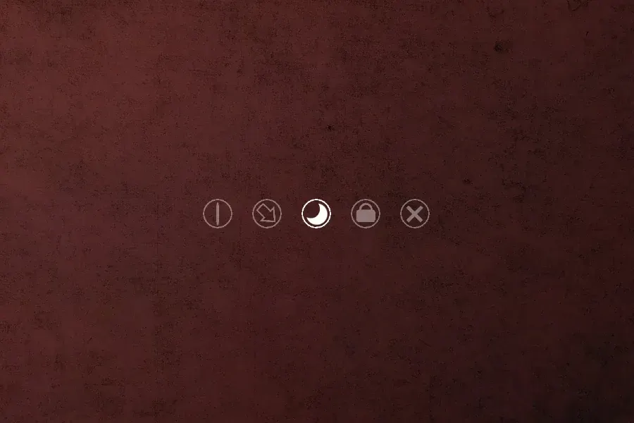 Power Controls with five circular outline buttons including a moon, lock and cancel icon.