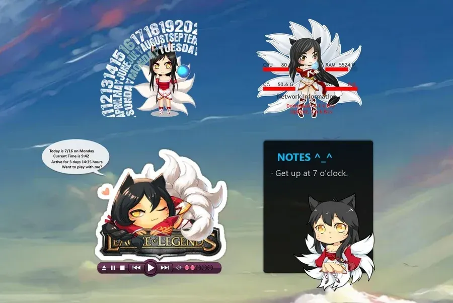 Source preview of Ahri Pack Rainmeter Skin credited to ijoemski