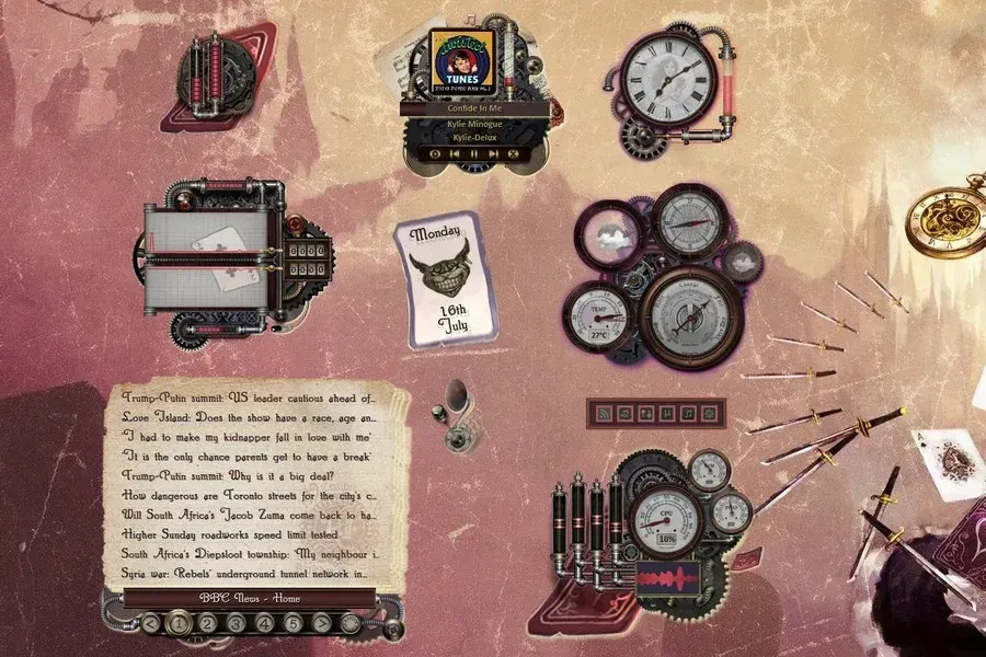 Source preview of Alice Reworked Rainmeter Theme credited to Mordasius