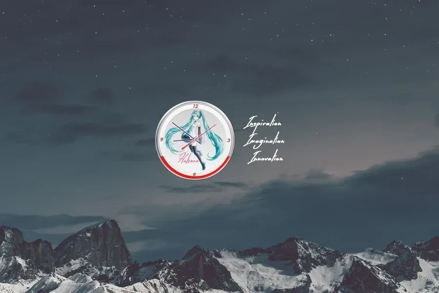 Source preview of Anime Music Clock Rainmeter Skin credited to AzizStark