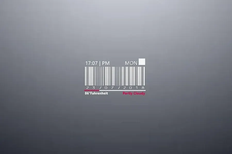 Source preview of BarCode Time Rainmeter Skin credited to hpluslabels