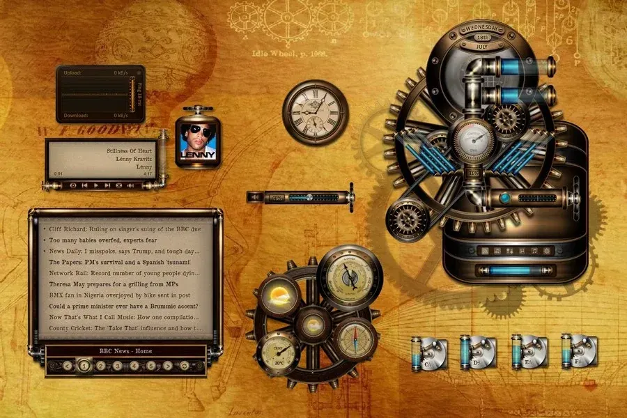Source preview of BB'B Steampunk Rainmeter Skin credited to Mordasius