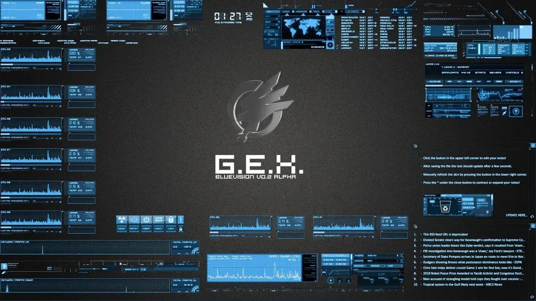 Source preview of BlueVision V0.2 Alpha Rainmeter Theme credited to g3xter