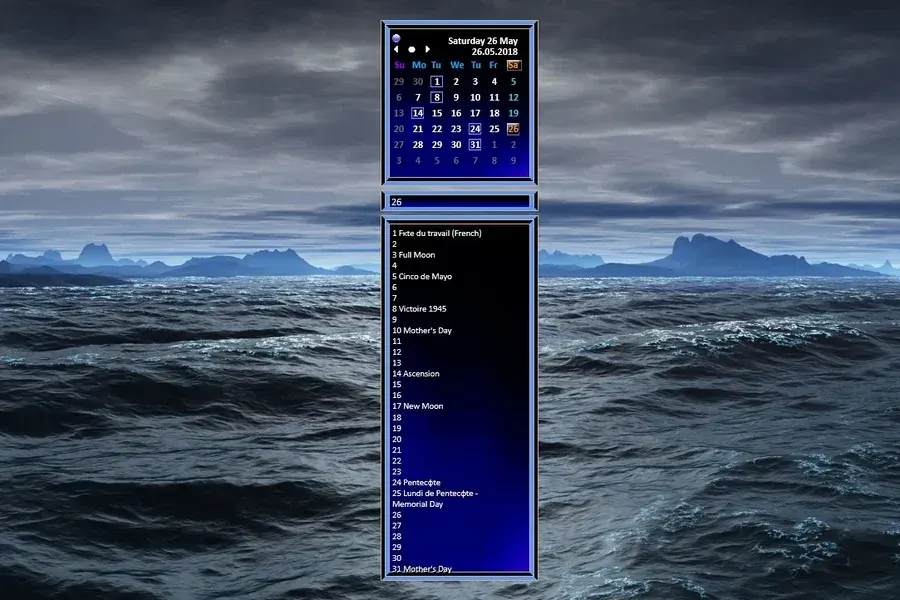 Source preview of CalendarSuite VR1.1 Rainmeter Skin credited to sephirotess