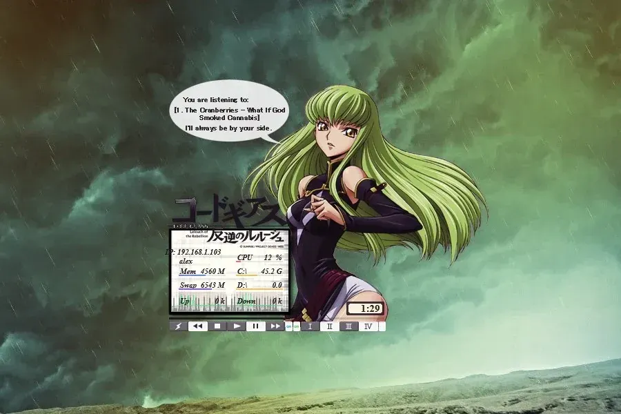 Source preview of CC (Code Geass) Rainmeter Skin credited to Kaza-SOU