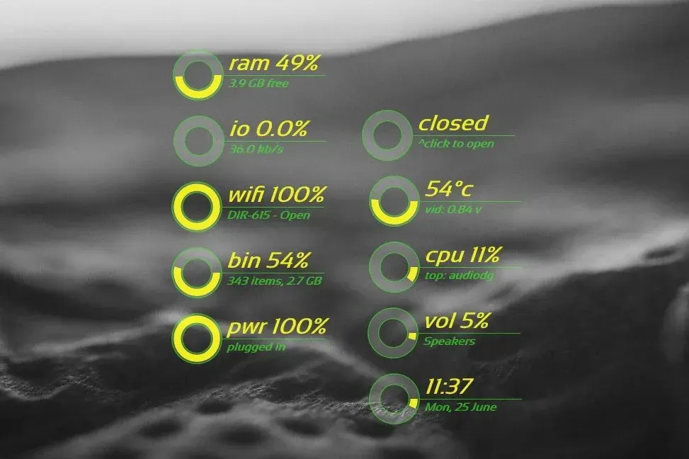 Source preview of CircuitousTwo Rainmeter Skin credited to FlyingHyrax