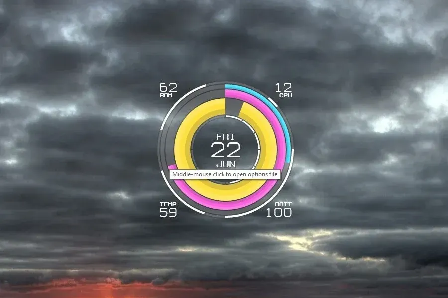 Source preview of CMYKlock Rainmeter Skin credited to injust29