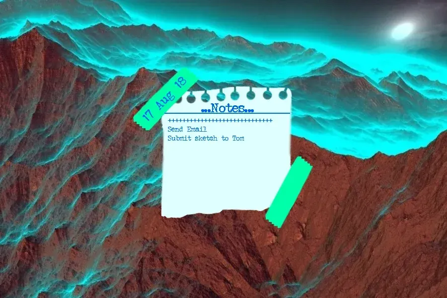 Source preview of Comely Notes Rainmeter Skin credited to Harkeerat16