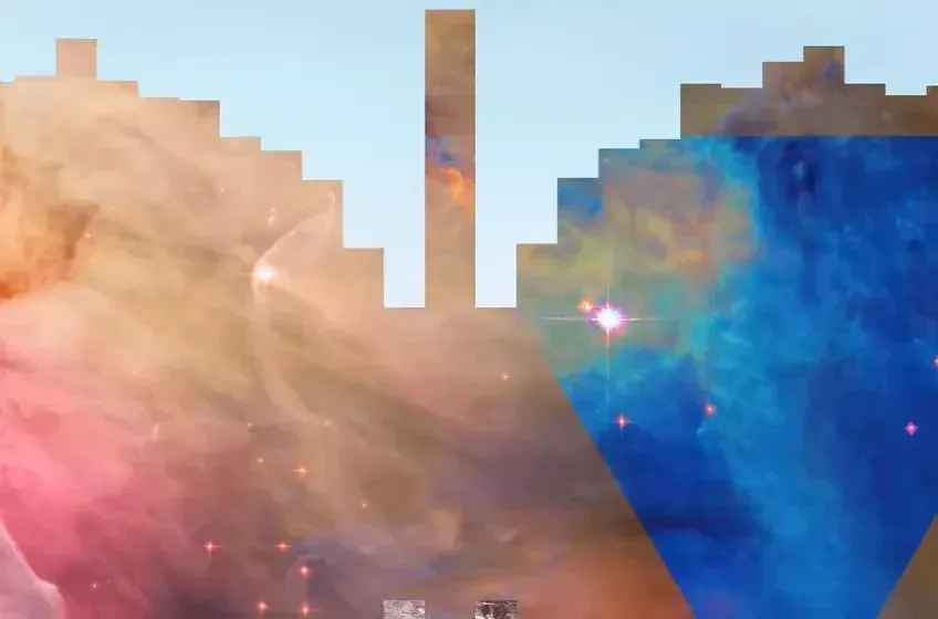 Source preview of Contrast: Contrast combines text time and date with a block-style audio visualizer