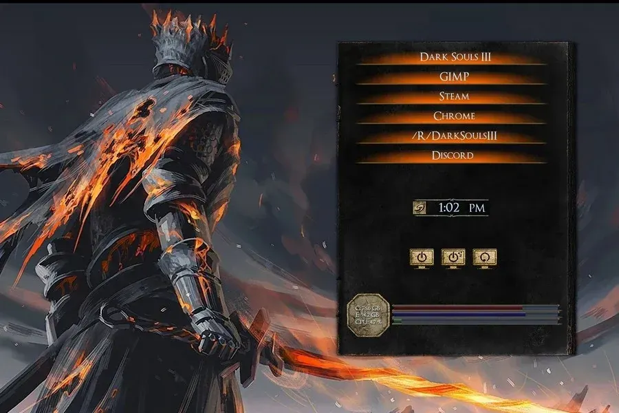 Source preview of Dark Souls 3 Rainmeter Theme credited to fierecat1