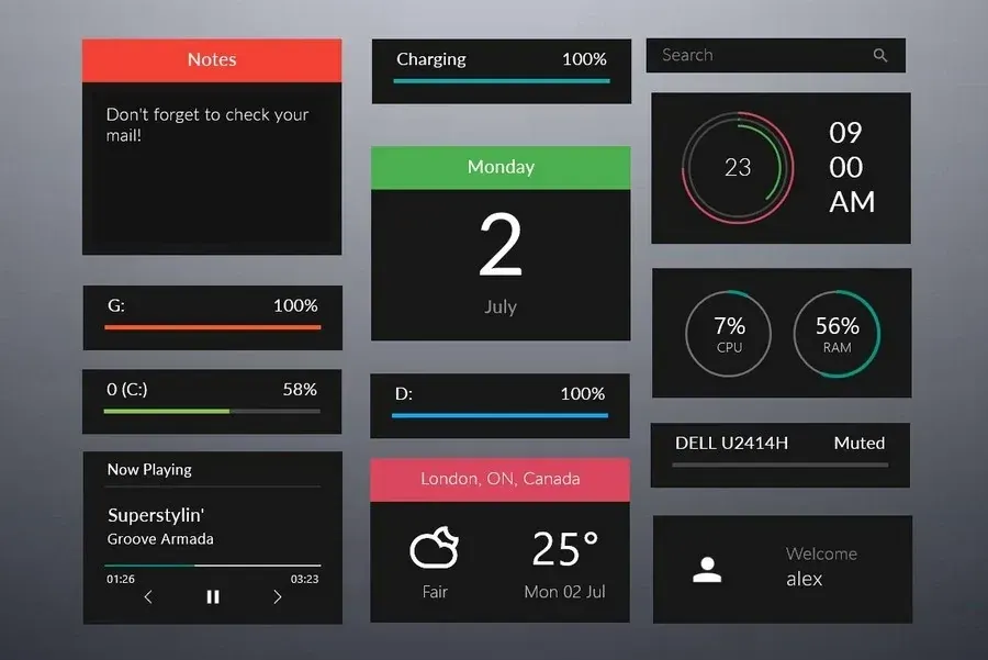 Source preview of Dark Rainmeter Theme credited to NiketanG