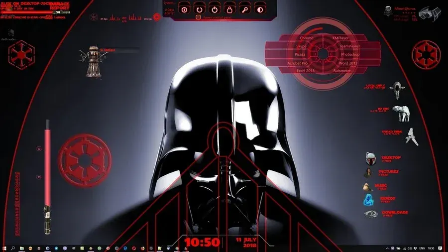 Source preview of Darth Vader Rainmeter Theme credited to MinotaurosK