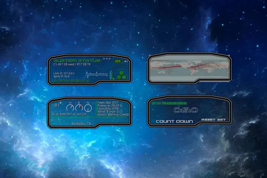Source preview of Decker Panels Beta Rainmeter Theme credited to xigil