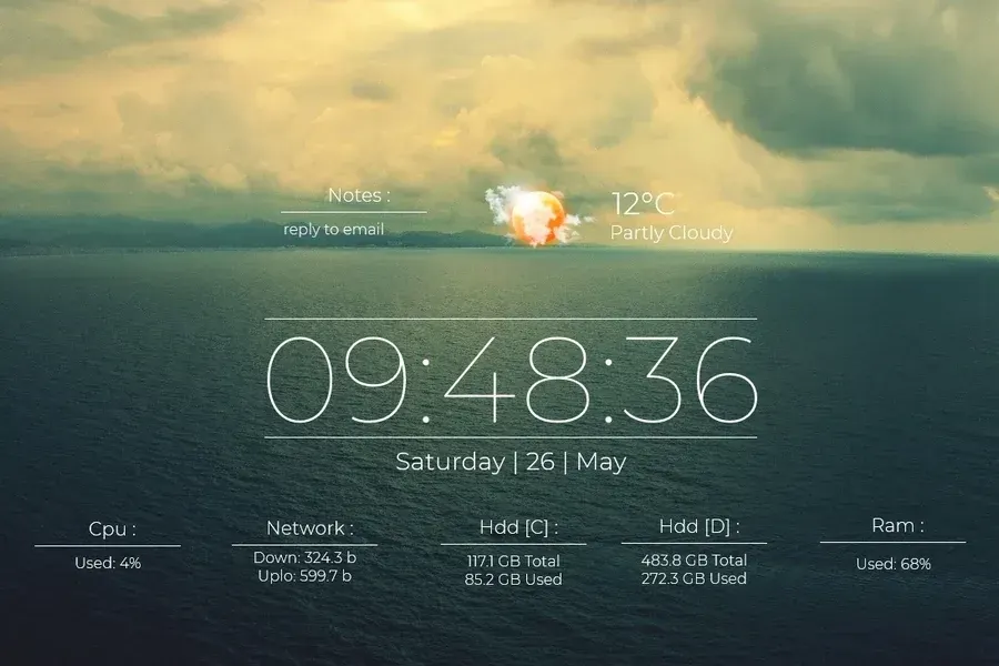 Source preview of Disen Rainmeter Skin credited to HipHopium