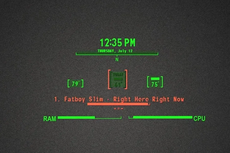Source preview of Fallout 4 HUD Rainmeter Skin credited to halo4guest