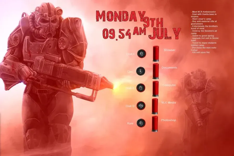 Source preview of Fallout New Vegas Rainmeter Theme credited to 99villages