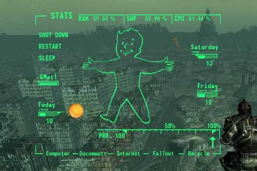 Source preview of Fallout Pipboy Suite Rainmeter Theme credited to IanMelbourne93