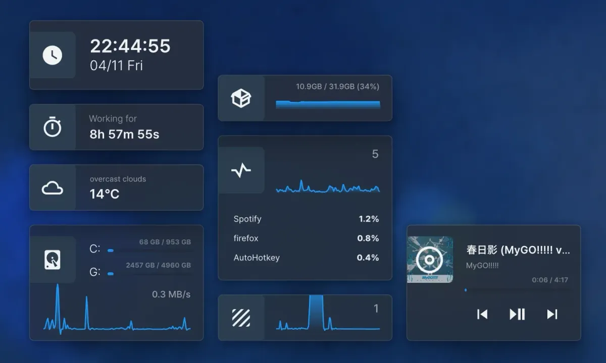 Creator source preview of Fluent Rainmeter Theme