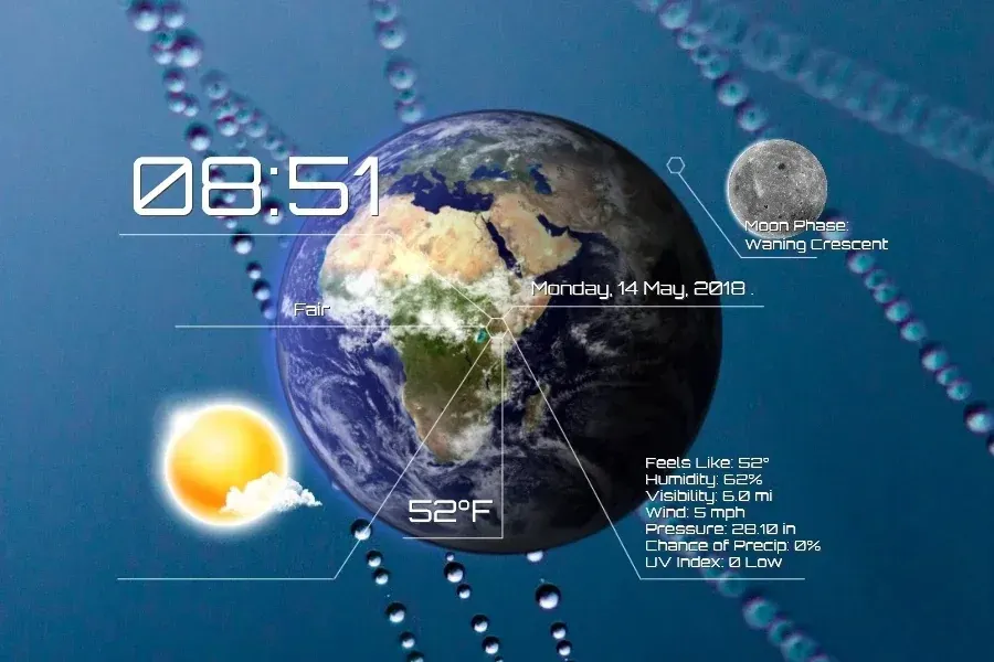 Source preview of Future Weather Forecast Rainmeter Skin credited to HipHopium