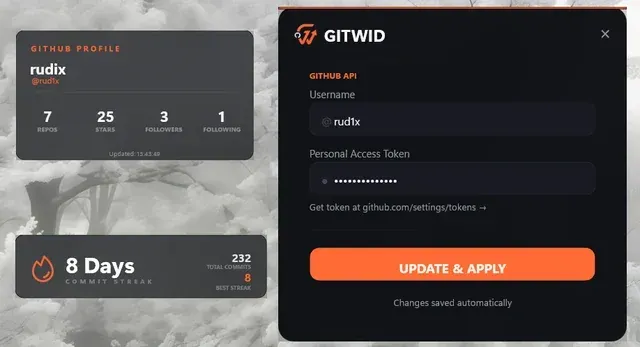 Creator source preview of GitWid Rainmeter Dashboard