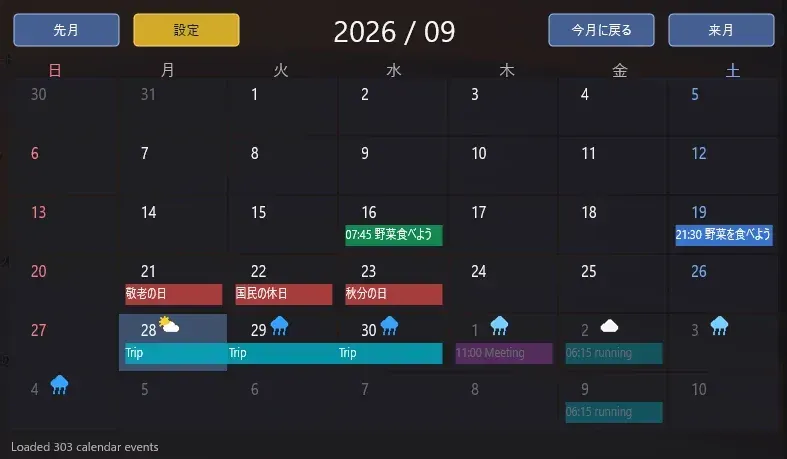 Creator source preview of Google Calendar Month for Rainmeter