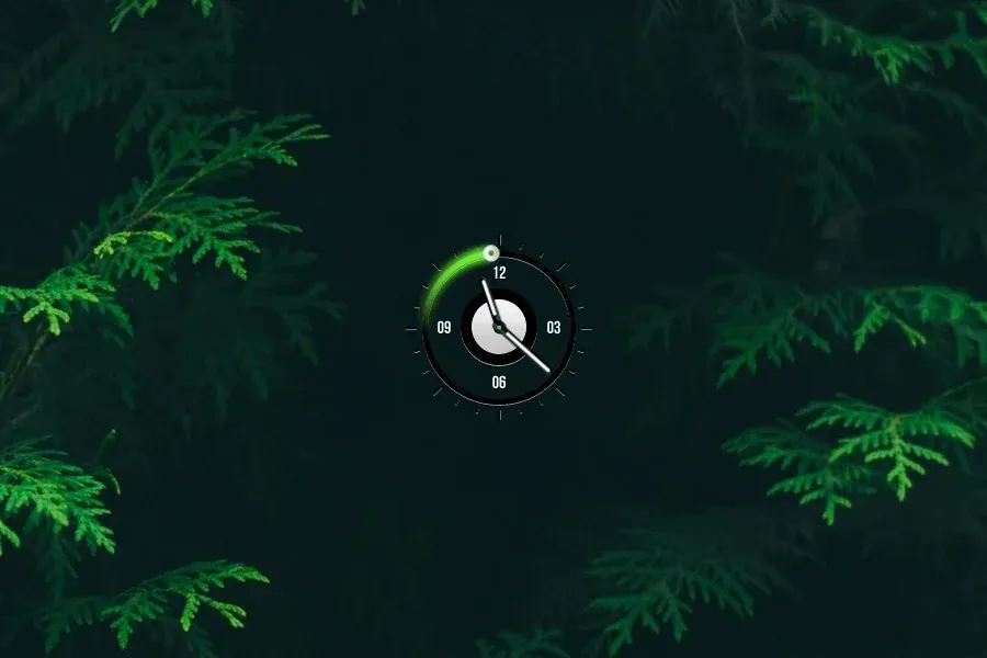 Source preview of Green Clock Rainmeter Skin credited to by-segaal