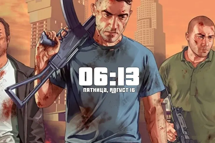 Source preview of GTA Clock Rainmeter Skin credited to Jefer30039