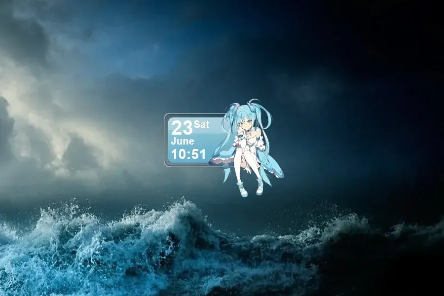 Source preview of Hatsune Miku 11 Calendar Rainmeter Skin credited to Kaza-SOU