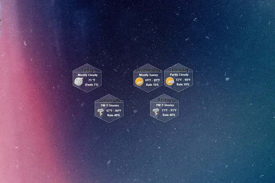 Source preview of Hexa Weather Rainmeter Skin credited to dberm22