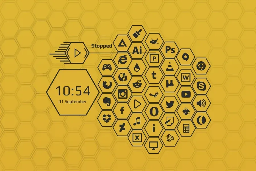 Source preview of Honey: A honeycomb-styled combination of clock, music player, visualizer, audio switcher and application launcher