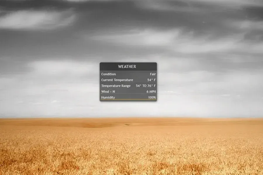 Source preview of Illustro Simple Weather Rainmeter Skin credited to Eclectic-Tech