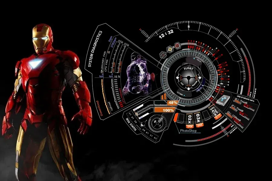 Source preview of Iron Man Mark 7 Rainmeter Theme credited to LEE2013