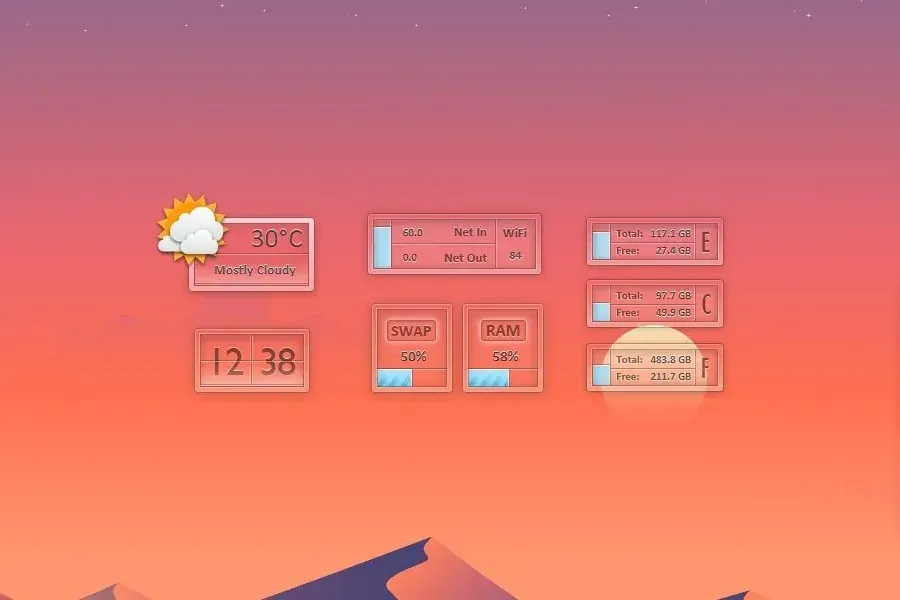 Source preview of iSteve Rainmeter Theme credited to minhtrimatrix