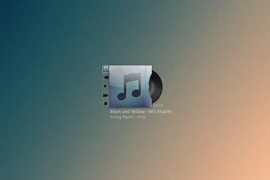 Source preview of iTunes Player 2: An iOS-like playback panel with navigation and volume actions whose controls appear on hover